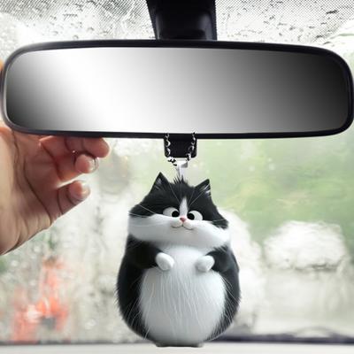 Colgante de gato para espejo retrovisor, adorno para interior de coche, acrílico, caprichoso, plano, 2D, regalo para familiares y amigos