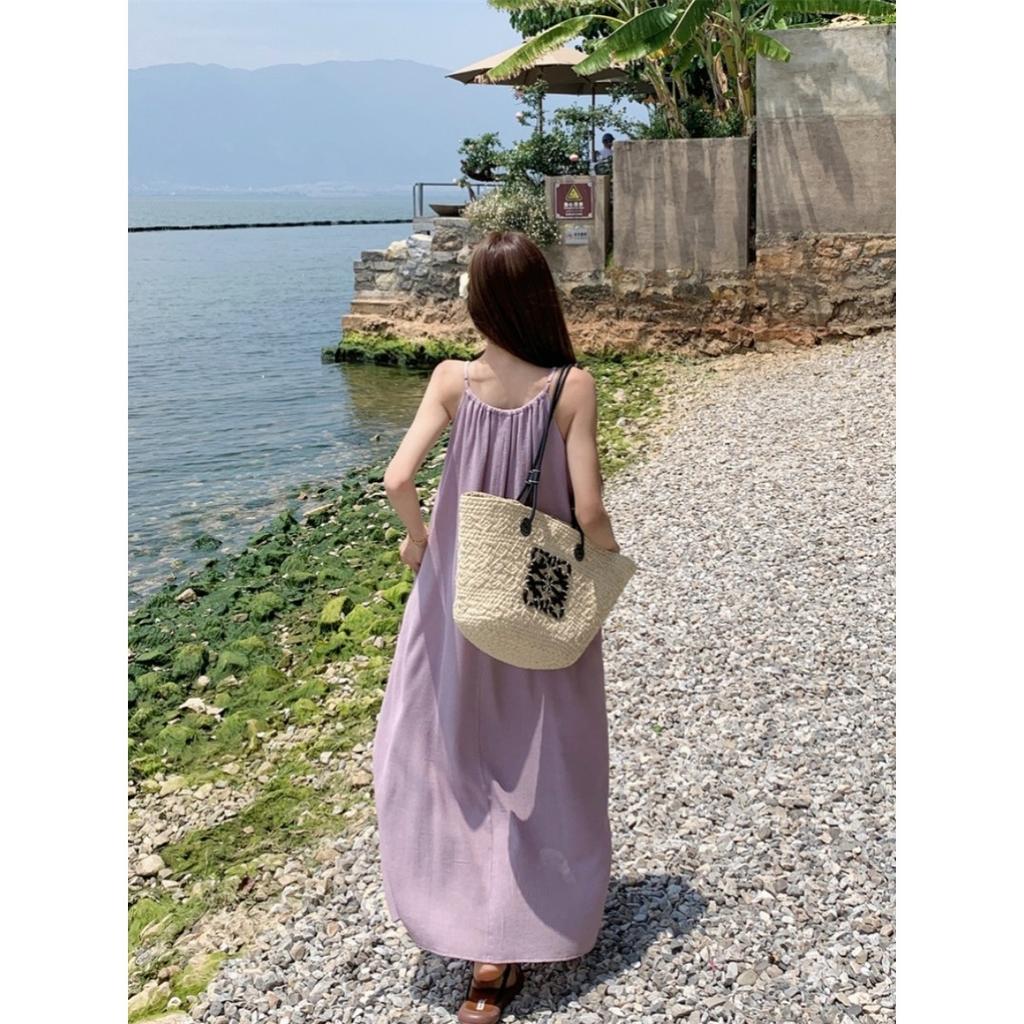 [Original Practice] Loose Suspender Dress Women's Summer New Vacation Gentle Long Dress Chic Sleeveless a Word