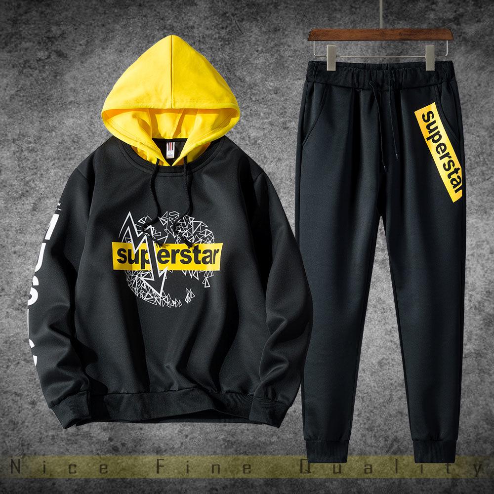 Herrkläder 2-delat set Trend Långärmad Träningsset Stor Storlek Huvtröja Vår och Höst