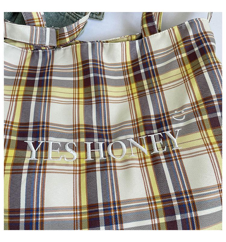 Schultertasche im koreanischen Stil mit Karomuster: Herbst/Winter Doppel-Tasche für Damen, Großes Fassungsvermögen Studenten-Pendler Crossbody