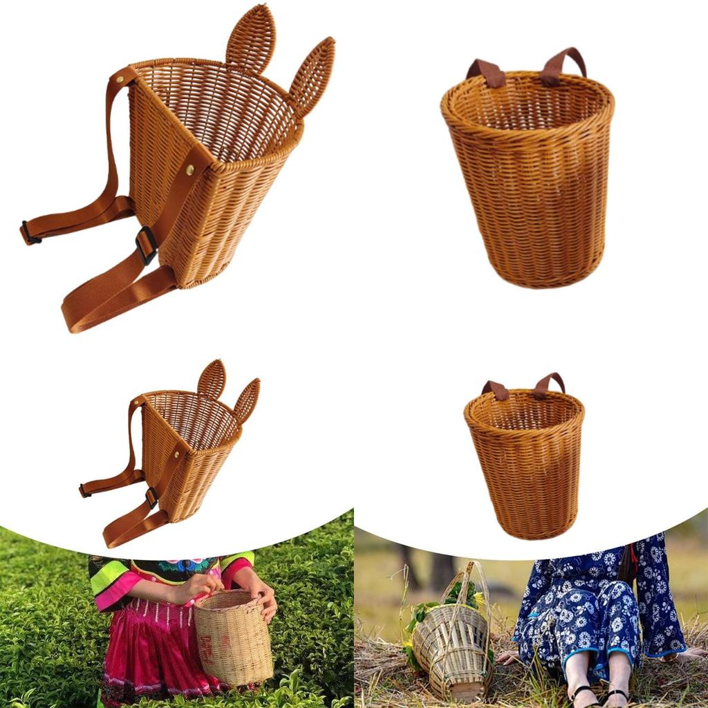 Imitation Rattan Backpack Basket Hand Woven Vacation Weekend Farm Garden Storage Camping