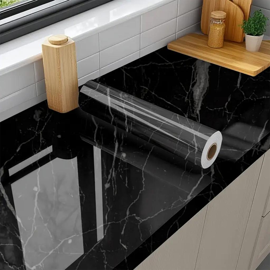 Marble Self-Adhesive Film - Water/Oil Resistant PVC Wallpaper for Kitchen Backsplash & Countertops - Peel & Stick