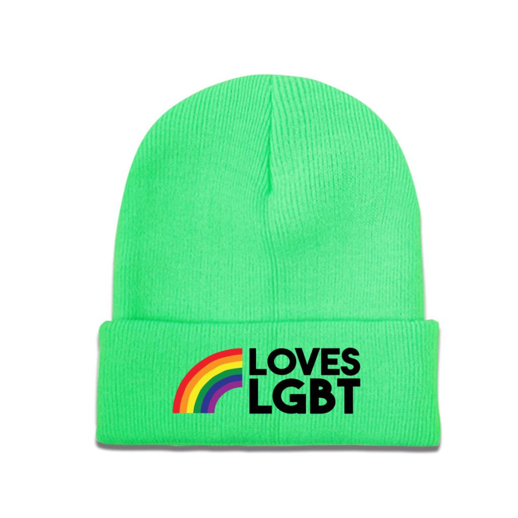 LOVES LGBT Knitted Caps for Women Unisex Beanies Winter Hat Pride Bisexual Lesbian Gay Rainbow Harajuku Warm Cap