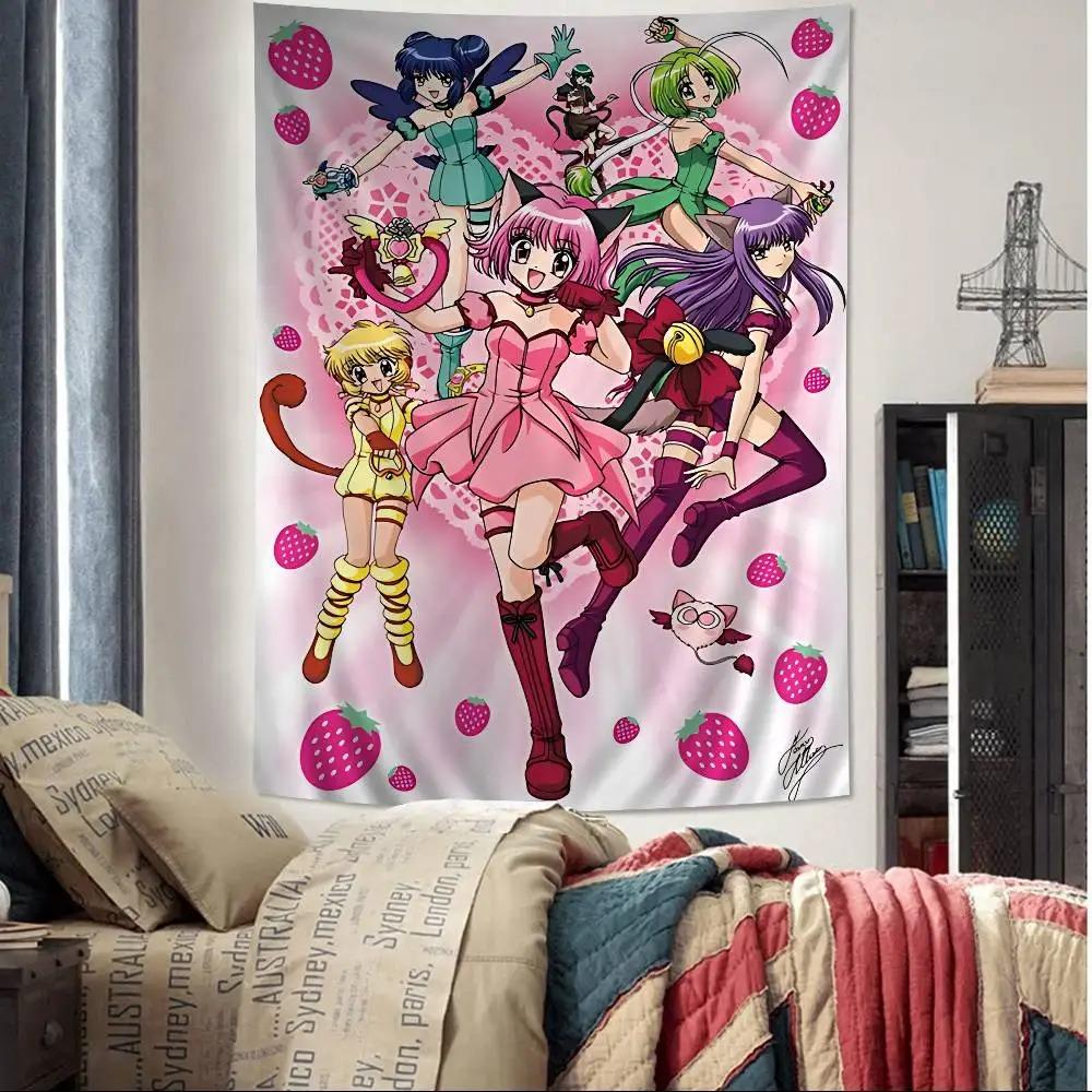 

TTokyo MMew Mew Anime Tapestry Retro Magical Girl Print Polyester Wall Hanging 90s Anime Themed Home Decor for Bedroom Dorm 74x94cm(29x37in)