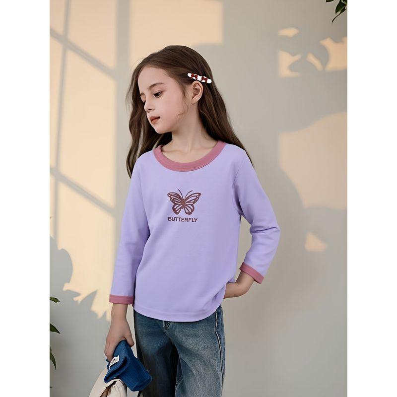 New Children's Clothing, Kidsren's Pure Cotton Long-Sleeved T-Shirt, Baby Bottoming Shirt, Spring Girls' Top, Cartoon Butterfly Print Ins