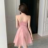 Sweet and Super Fairy Mesh Dress Women's Sleeveless Ruffle Mesh Camisole Dress High Waist A Line Short Mini Skirt Suitable for Parties Vacations