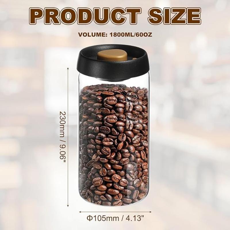 Coffee Vacuum Container, Glass Coffee Bean Storage Container with Lids for Spices Biscuits Loose Leaf Tea, Black Gold Tone
