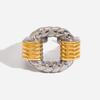 Youthway Women Classic Style Stainless Steel Color Blocking Ribbed Twist Hollow Opening Ring Fashionable Daily  Accessory