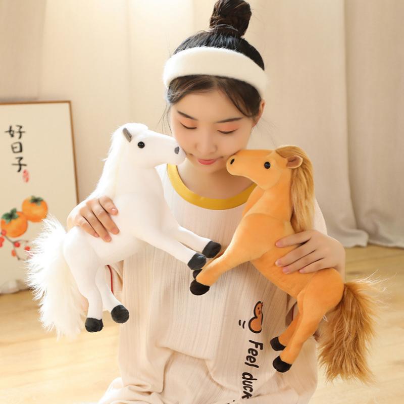 Plush Horse Stuffed Toy Realistic Soft Simulation Horse Doll White Black Brown Golden For Kids Boys Girls Birthday Holiday Gifts