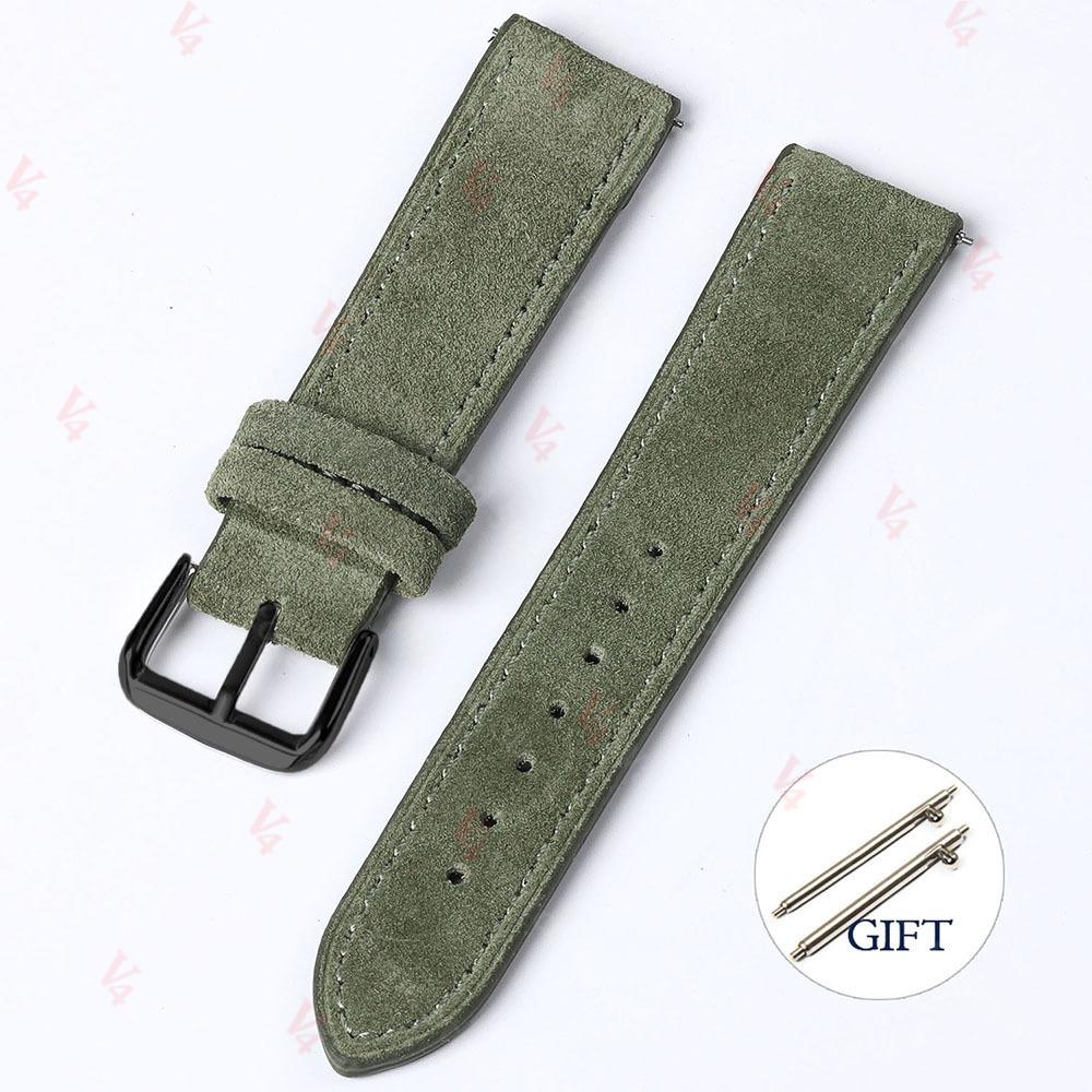 18mm 19mm 20mm 22mm Vintage Suede Cowhide Watch Strap Handmade Watch Band Gray Brown Green Quick Release Bracelet for Men Women
