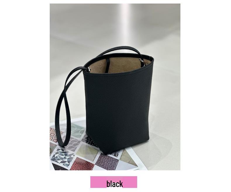 Dámská minikabelka typu „bucket bag“ z pravé kůže - Hovězí kůže Togo, Jednoramenná, Crossbody, Jedinečný design, Všestranný styl pro dojíždění