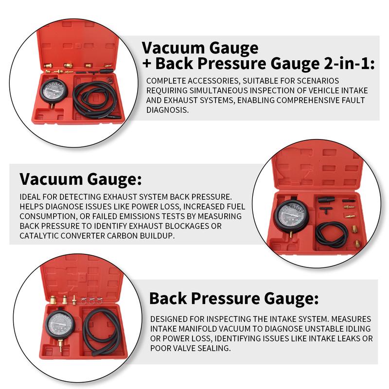 Exhaust Back Pressure Gauge Automobile Exhaust Gas Pressure Gauge Exhaust Pipe Detector Auto Repair Vacuum Gauge
