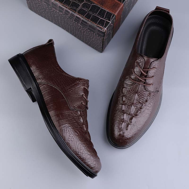 Fashion Genuine Leather Men's Oxfords Shoes Crocodile Pattern Men Casual Shoes Business Shoes for Men All-match Men Wedding Dress Shoes