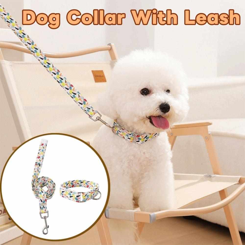 Thick Rope Dog Collar with Leash Flower Print Pet Collars Combo  Small Medium Large Dogs