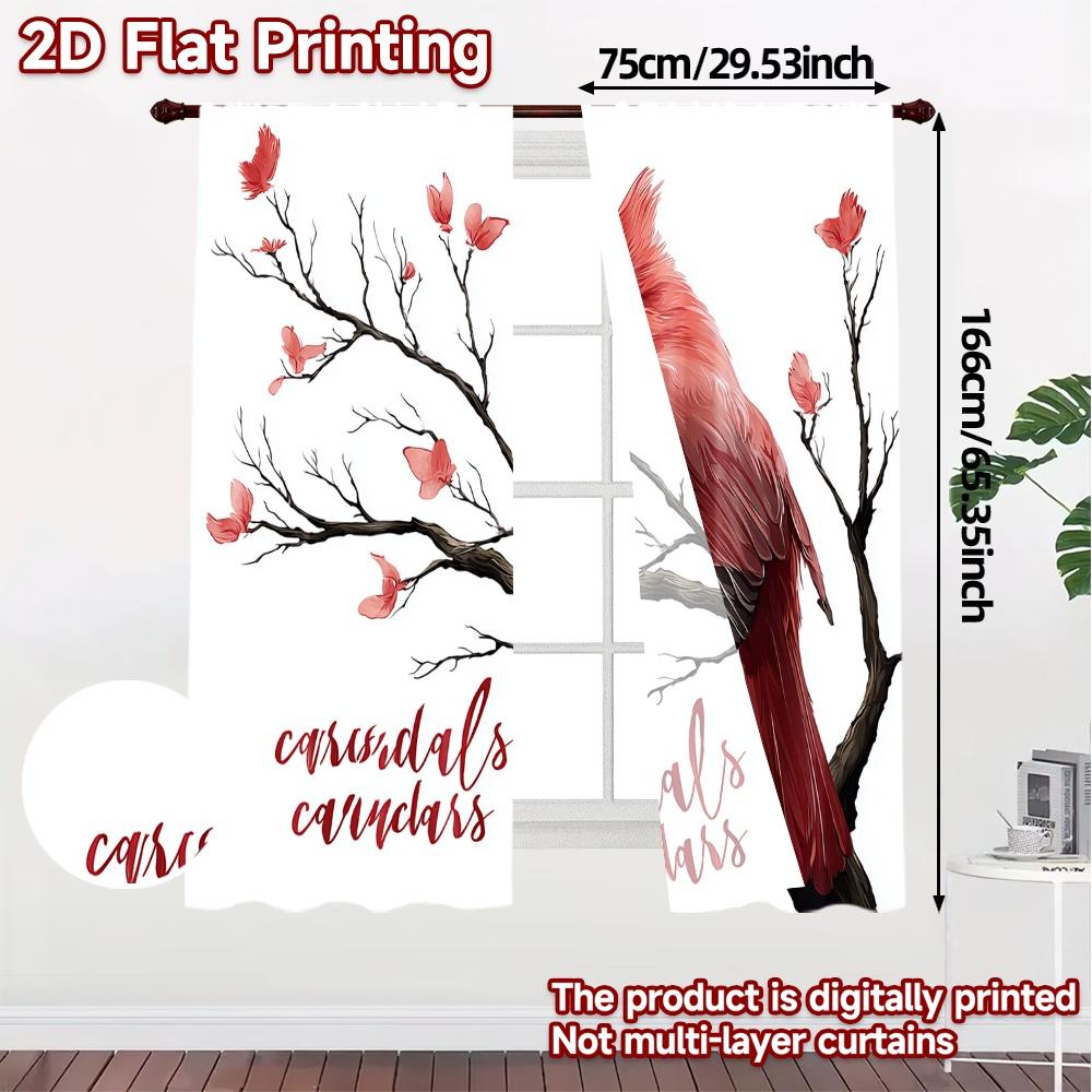 2D Flat Printing  JIT 2pcs   Curtains (Without Rod) Cardinal Whispers Pattern Chic Curtains Versatile Polyester Curtains