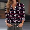 Skjortebluse for kvinner Juletrykkknapp Langermet Casual Basic skjortekrage Vanlig topp