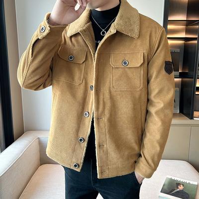 Vår och höst Manchester Cotton Coat Vinter Plysch Jacka Herr Ungdom Retro Kort Arbetskläder Casual Lamm Fleece Coat