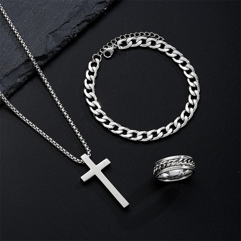 Black Titanium Steel Cross Pendant Necklace for Men Women Minimalist Male Female Chokers Box Chain Necklace Party Jewelry Set