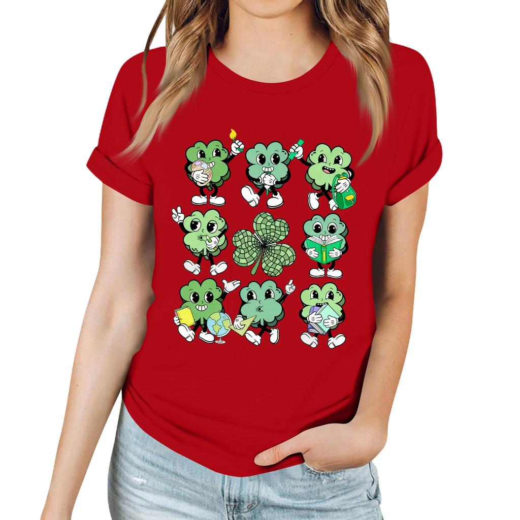 Women's Casual Saint Patrick Print T-Shirt Round Neck Pullover Short Sleeve Top