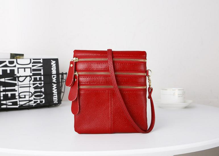 Women's Versatile Genuine Leather Crossbody Coin Purse & Shoulder Bag with Four-Layer Zipper Pockets for 5.5-inch Phones