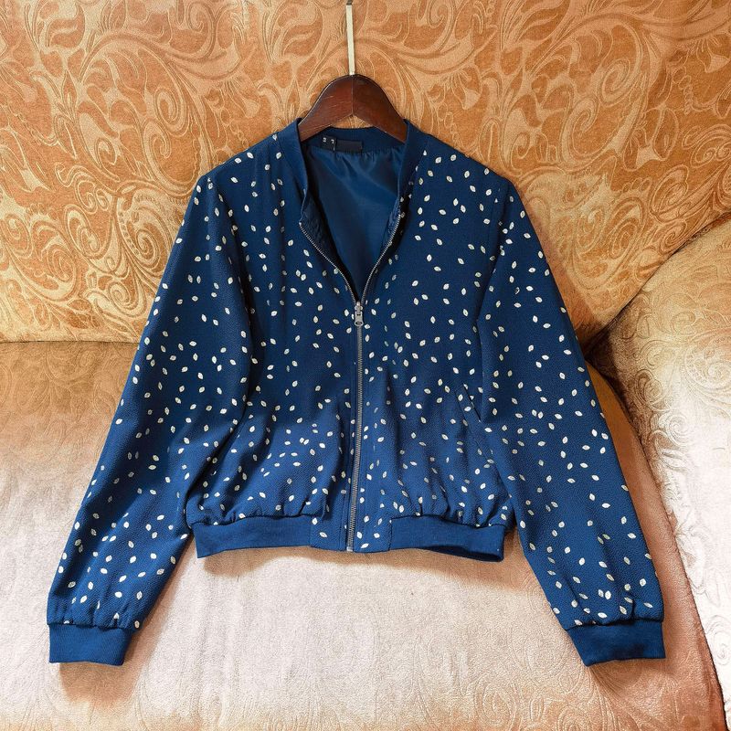 

Двусторонняя носка ~ Хлопковая бейсбольная куртка с бронзовым напылением для ранней весны, женская маленькая свободная куртка, женская повседневная спортивная куртка Blue 38