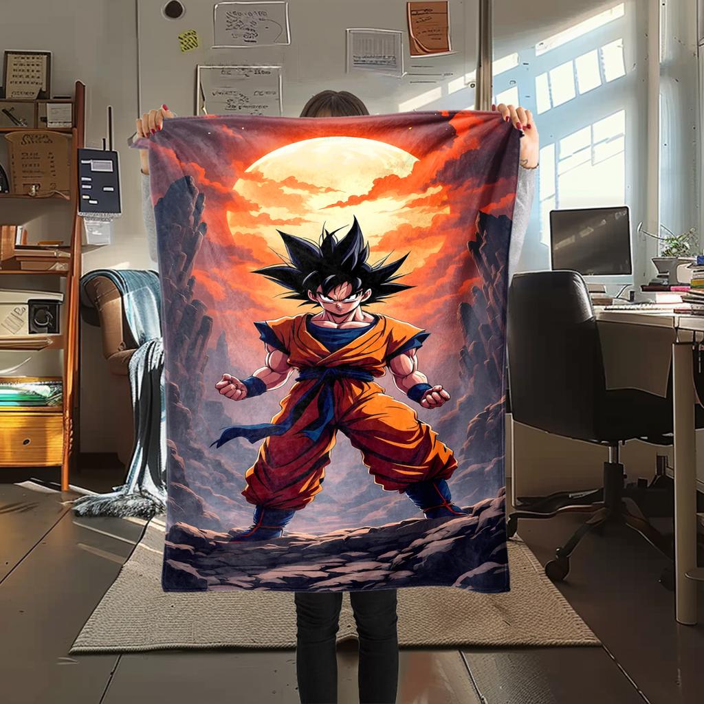 1PC Son Goku  Print Flannel Blanket, High quality All Seasons, Home Decor, Warmth and Comfort, Perfect for Christmas Gifts