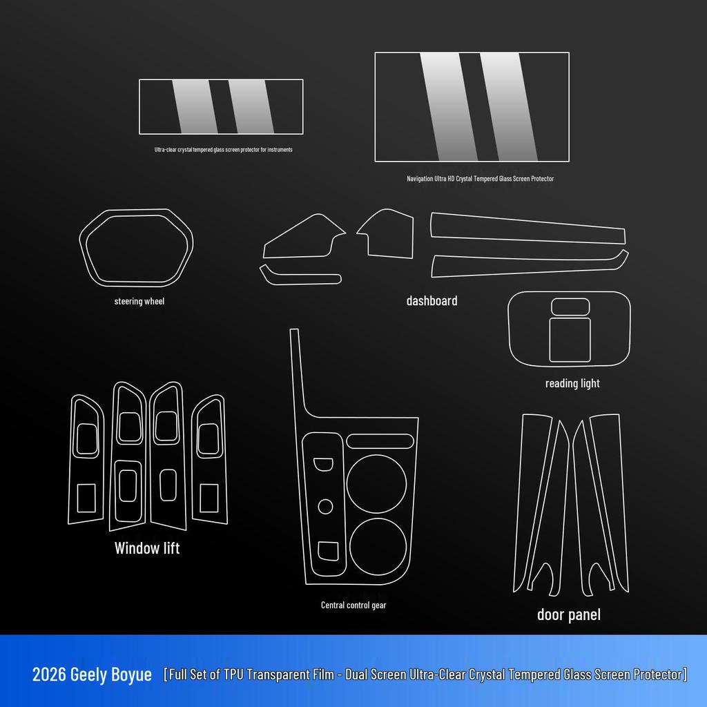 Interior Protective Film & Accessories for 2026 Geely Boyue: Tempered Glass for Console Screen, Gear Shift Sticker