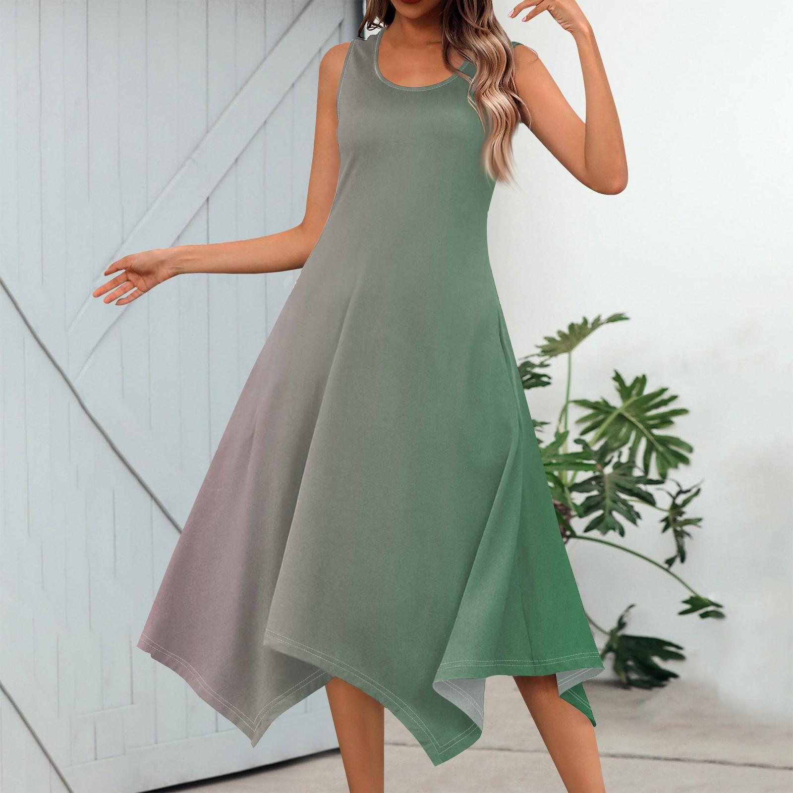 

Жіноча повсякденна модна сукня міді без рукавів із нерівним подолом і круглим вирізом L