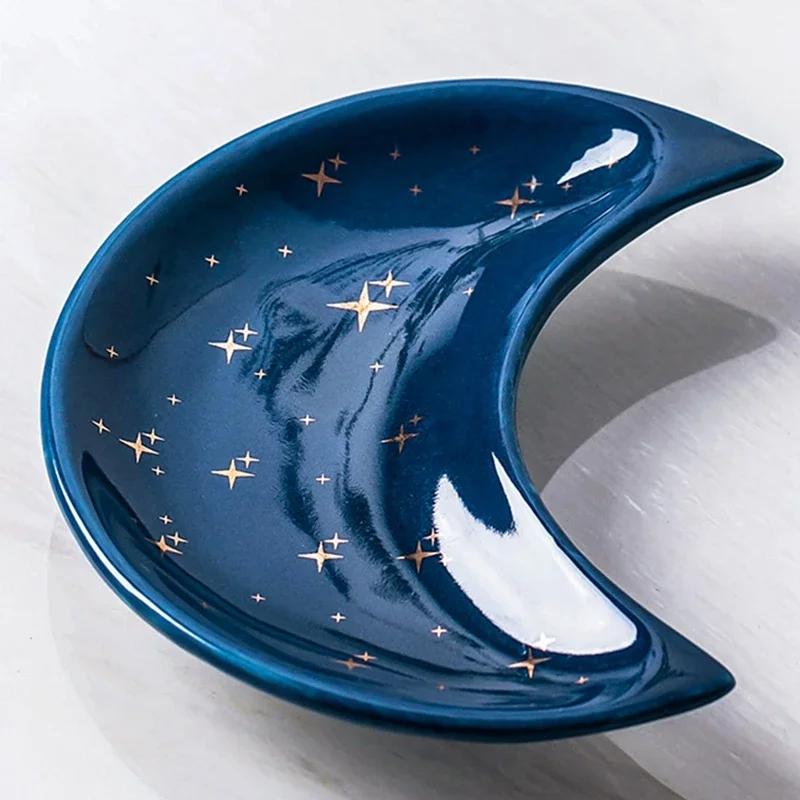 

Nordic Ceramic Moon Shape Small Jewelry Dish Earrings Necklace Ring Storage Plates Fruit Dessert Display Bowl Decoration Tray S