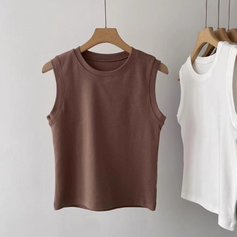 Spring and Summer Versatile Elastic Slim Slim Short Round Neck Bottoming Shirt Women's Sleeveless T-shirt Vest Top Commuting