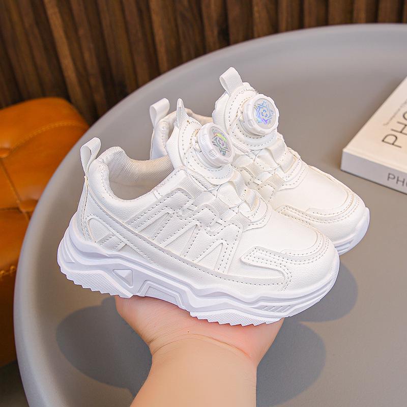 

Breathable Mesh Rotating Button Sneakers for Girls - White Leather Size 26 / 16.2cm