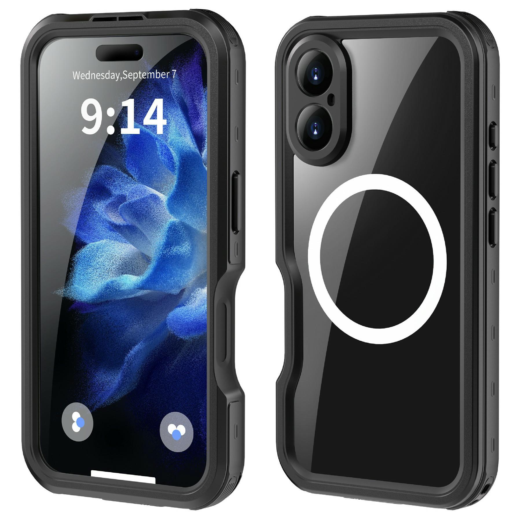 

REDPEPPER D-UP Series For iPhone 16 Case IP68 Waterproof Clear Back Panel Phone Cover Compatible with MagSafe Black