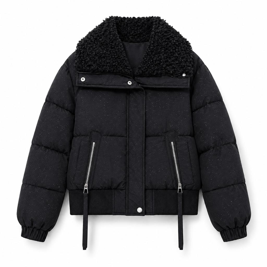 Sparkling short cotton-padded clothes women's winter new small waist loose cotton-padded jacket jacket