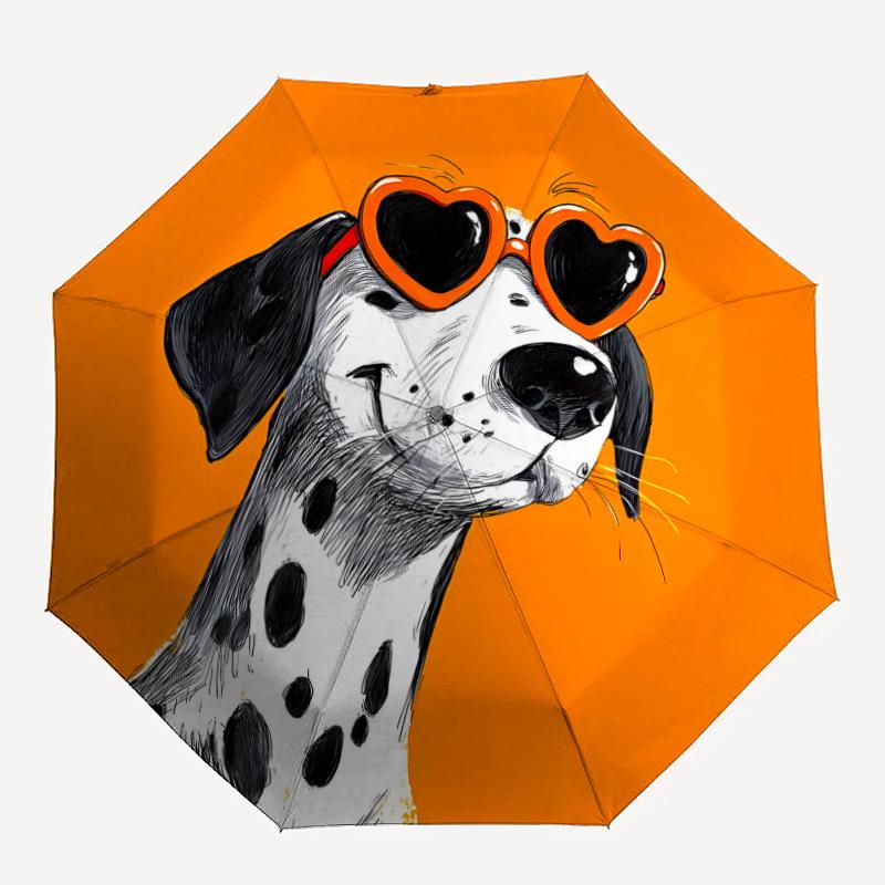 

1pc Dalmatian Heart Automatic Folding Umbrella - Windproof Compact Travel Umbrella with Auto Open/Close, 8-Rib Heavy-Duty Shaft for Women/Men