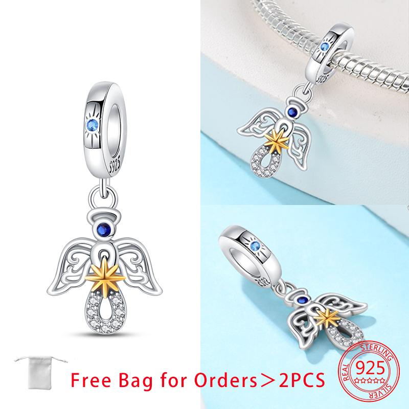 Charms Angel Series Sparkling Zircon Wings Beads Pendant Fit Diy Original Bracelet Necklace Copper Women Jewelry Gifts