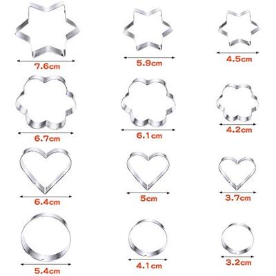 12 Pieces Biscuit Forms, Mini Stainless Steel Biscuit Molds, Heart Shapes Flower Round Star Biscuit Mold Dark Sandwich Cake Decoration Kids