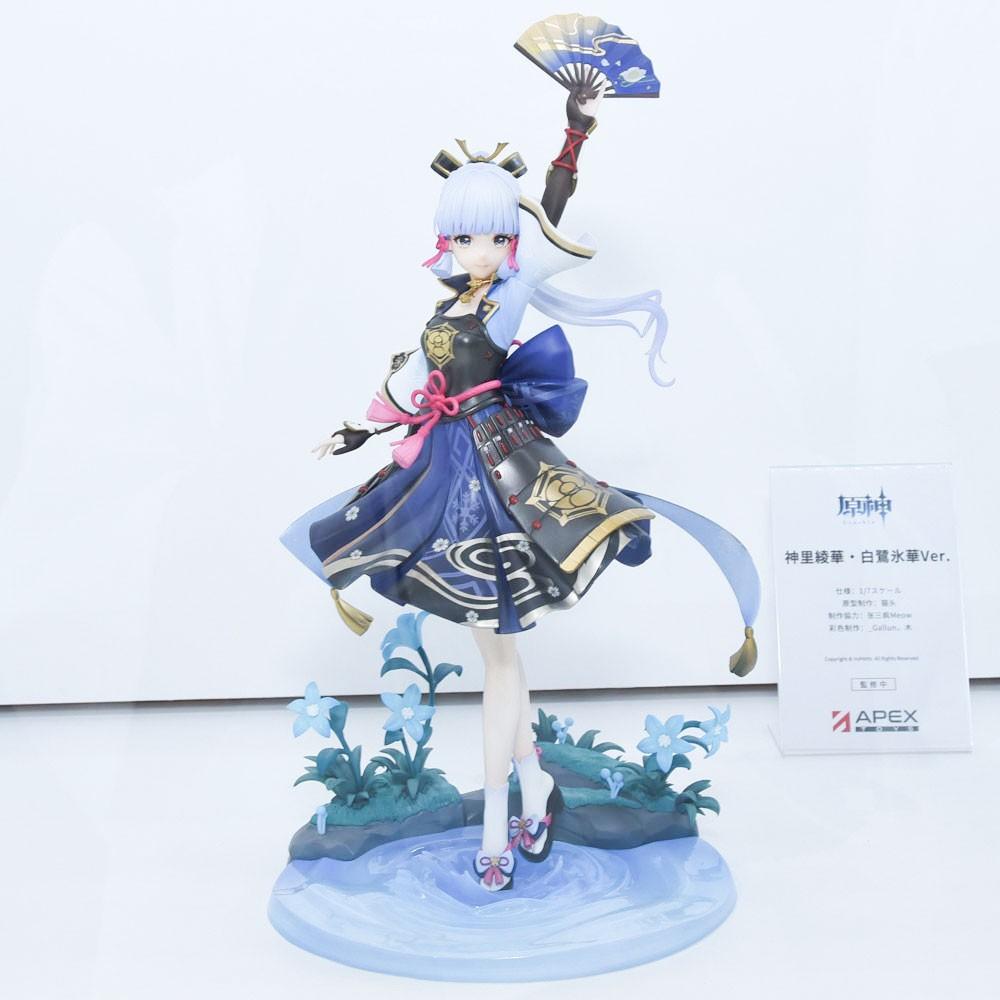 25CM Anime Game Genshin Impact Kamisato Ayaka Figure Egret Shuanghua Standing Scene Model Toy Gift Collection Action Figure