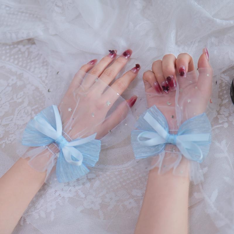 1 Pair Nail Art Tulle Photo Bow Glove Fake Pleated Cuff Manicure Photography Props Nail Tips Display Sleeve Fashion Accessories