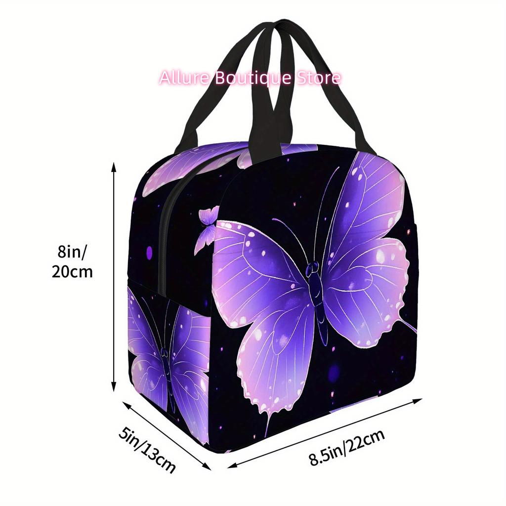 1pc, Purple Butterfly on Dark Background Printed Thermal Bag, Insulation Bag, Insulated Bag, No Food Contact, Suitable for Home,