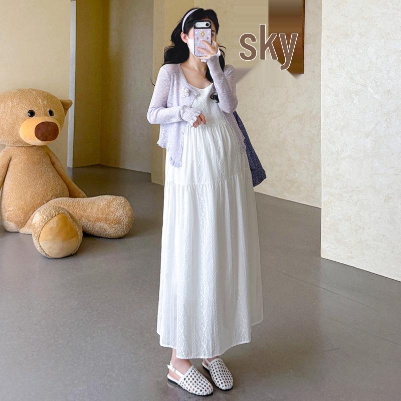 Summer 2026 Fresh Embroidered Maternity Dress & Jacquard Cardigan Set Plus Size 2XL