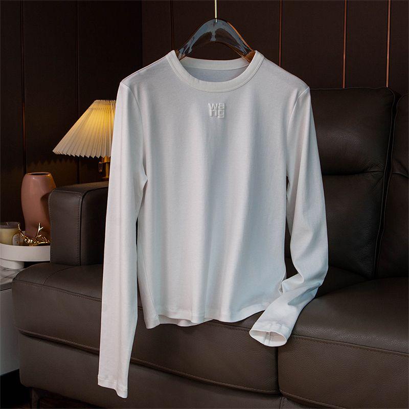 

Three-Dimensional Foam Letter Print Loose round Neck Short Long-Sleeved Dry Comfortable Horse Cotton T-shirt Female Fall and Winter White S