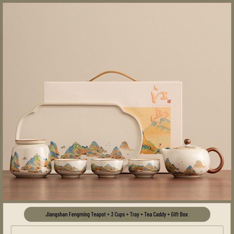 "A Thousand Li of Rivers and Mountains" Luxury Tea Set – Teapot & Teacups Gift for Teachers, Elders, Leaders