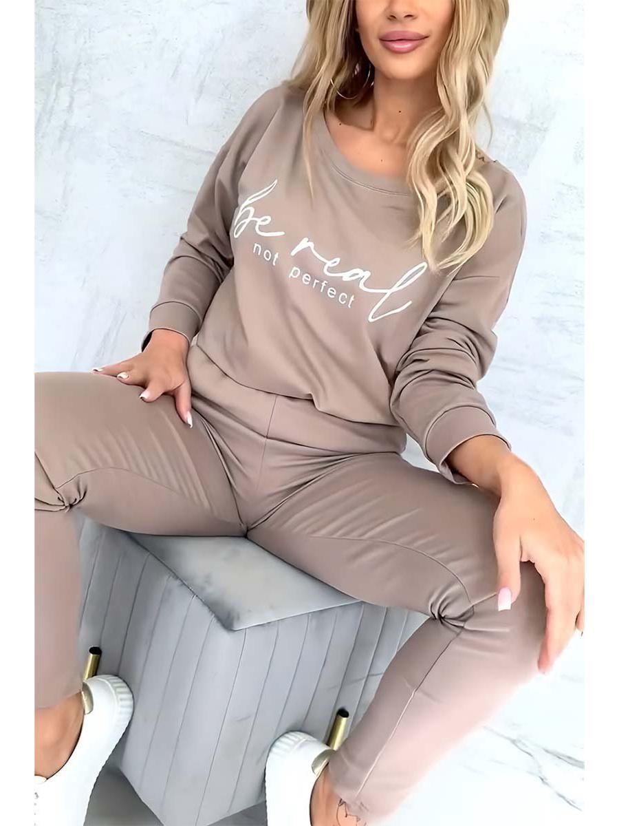 

2024 Осінній Європейський та Американський Жіночий Новий Комплект Топ з Довгим Рукавом та Штани з Принтом 2XL світло-коричневого кольору