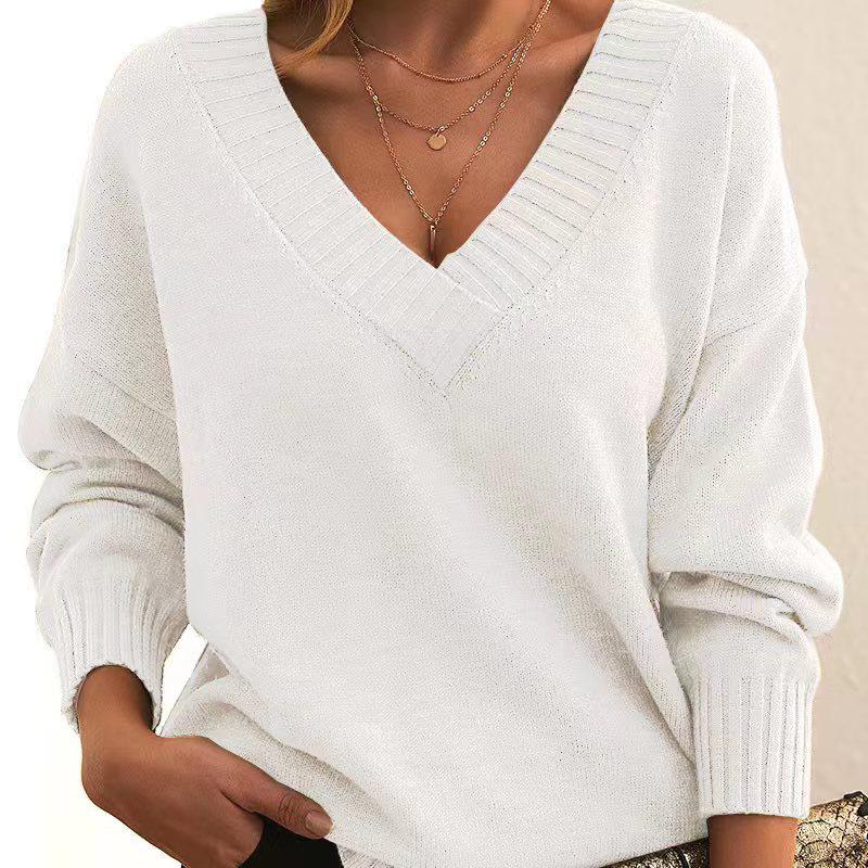 European & American Style Women's Loose V-Neck Knitted Pullover Sweater