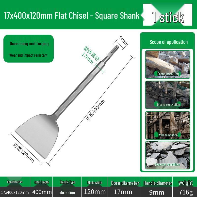 Electric Hammer Drill Bit Set: Square/Round/Hex Shanks, Ultra-Thin Flat/Point Chisel, Shovel, Slotted Wall-Cutting Chisel Head.