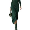 Elegant High-Collar Waist-Cinching Irregular Wrap Dress for Women - Autumn/Winter Collection