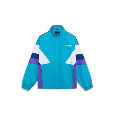 Serie Li Ning Sports Lifestyle Giacca Color Block Retrò Americana Stampa Lettere Collo Alto Giacca Unisex Azzurro Chiaro AJDT503-1