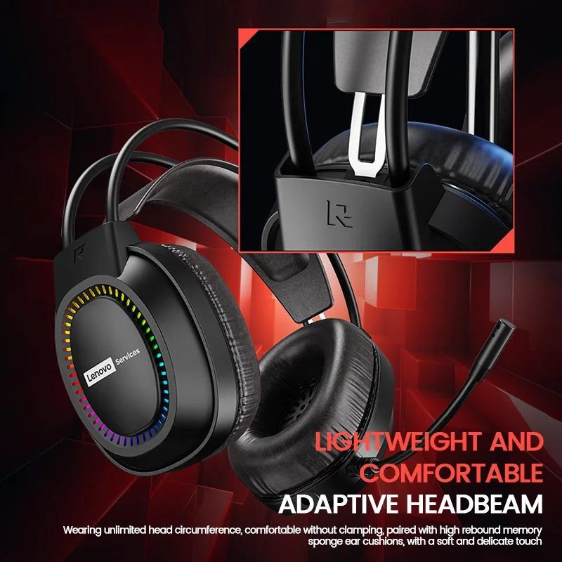 Căști Originale Lenovo E03 cu Fir, cu Lumină RGB, cu Microfon, Mufă USB, Difuzoare Imersive de 50mm, Sunet 7.1 HD, Reducere Zgomot Apel, Căști Gaming Over-Ear