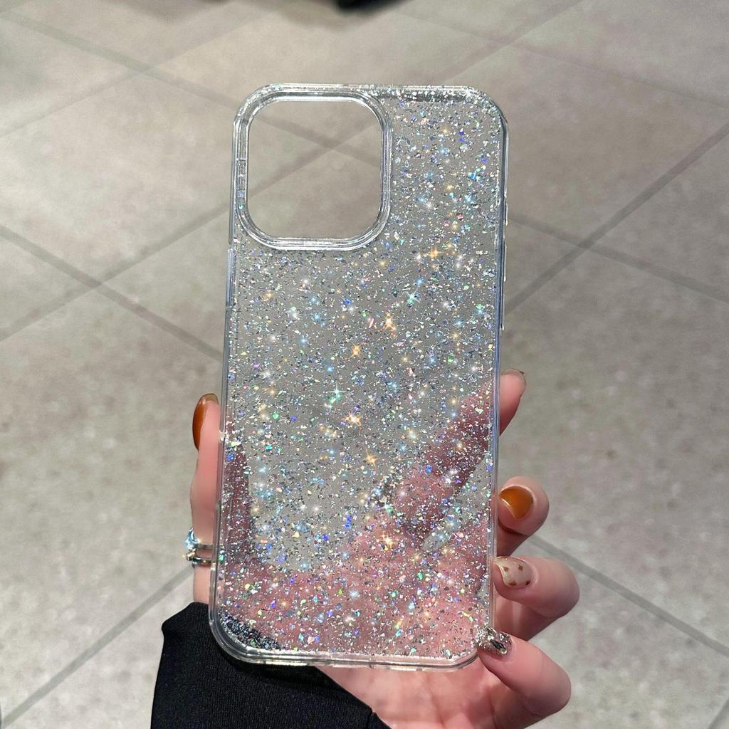 Large Glitter Flakes Phone Case for iPhone 11/14/15/17 Pro Max - Cute & Simple Design