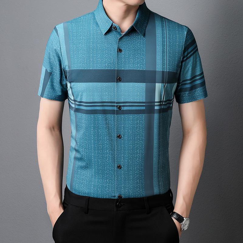 Summer Shirt for Young and Middle-aged Men's Business Lapel Short-sleeved Tops Men's Casual Shirt Cardigan